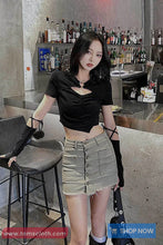 Short Sleeve Love Pin Hollow Out Cropped Shirt