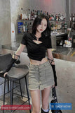 Short Sleeve Love Pin Hollow Out Cropped Shirt