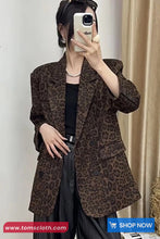 Long Sleeve Retro Leopard Pattern Office Blazer Jacket