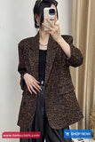 Long Sleeve Retro Leopard Pattern Office Blazer Jacket
