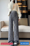 High Waist Leopard Pattern Knitted Fleece Pants