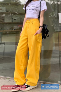 High Waist Retro Yellow Denim Long Pants