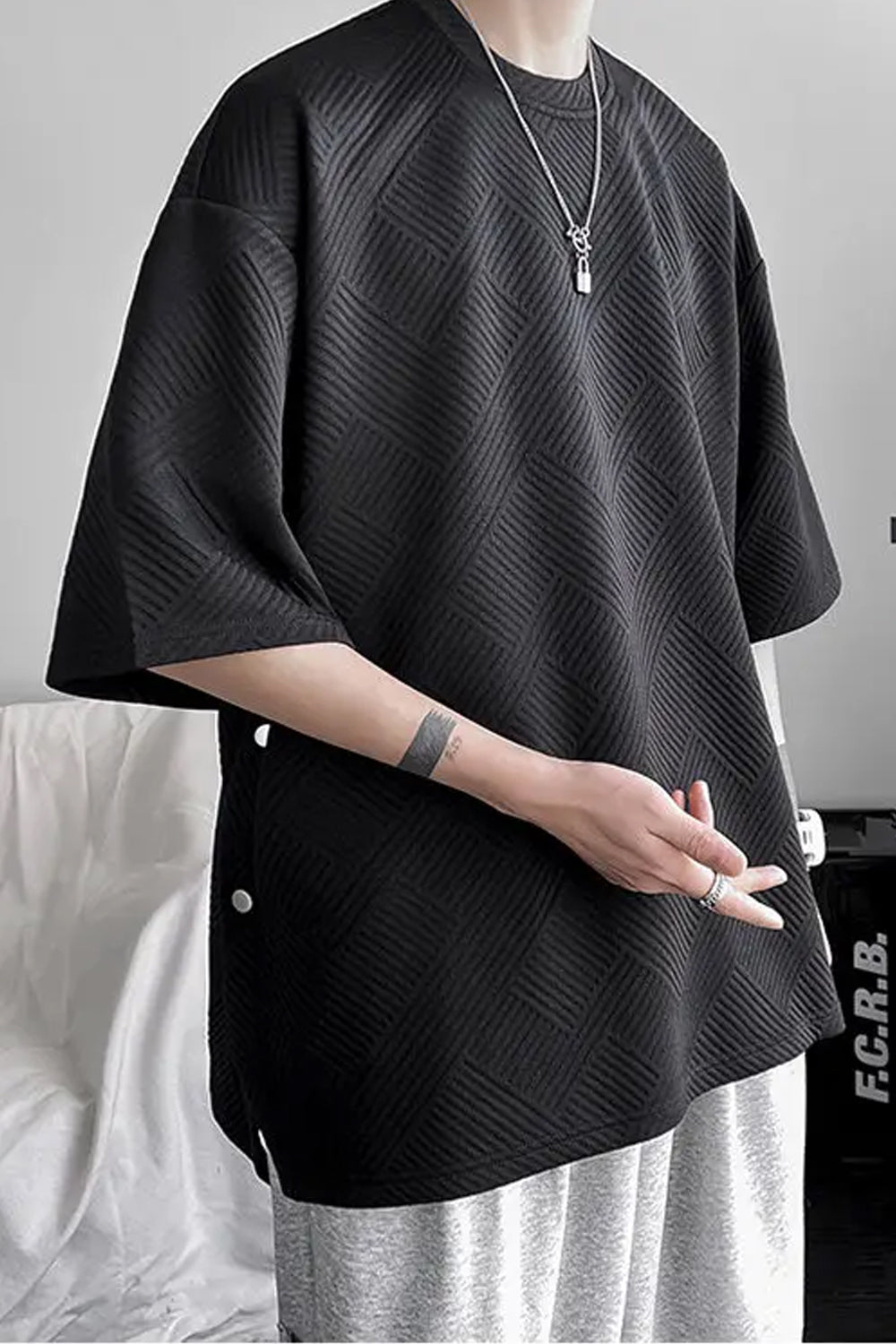 Loose O-Neck Side Button Men Shirts