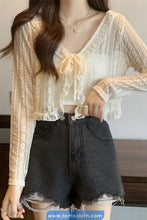 Long Sleeve Lace Up Semi Transparent Cardigan