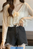 Long Sleeve Lace Up Semi Transparent Cardigan