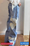 High Waist Lace Bird Embroidered Retro Jeans Pants