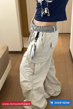 Elastic Plaid Waist Cargo Pockets Sweatpants