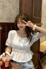Puff Sleeve Square Collar Cropped Shirt