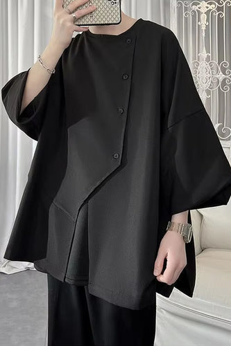 Loose Three Quarter Sleeve Irregular Button Men Shirts