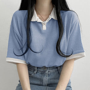 Short Sleeve Cute Colors Collar Shirt