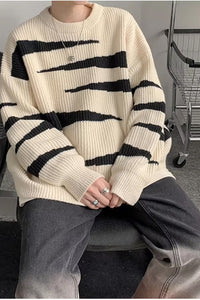 Long Sleeve Round Neck Striped Knitted Men Sweater