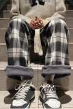Loose Retro Fleece Plaid Long Pants