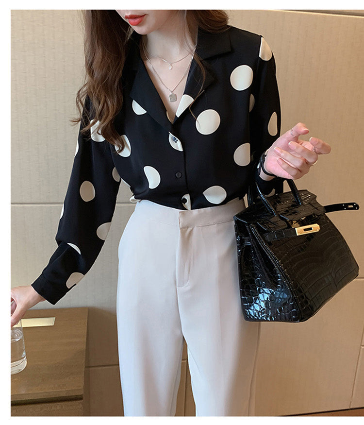 Long Sleeve Polka Dot Office Blouse Shirt