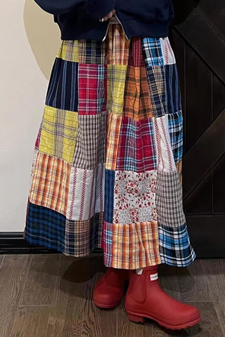 High Waist Plaid Combination Retro A-Line Skirts