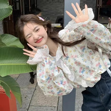 Loose Floral Pattern Vintage Ruffles Blouse Shirt