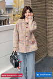 Loose Retro Sweet Colors O-Neck Tweed Jacket