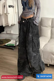 Loose Wide Leg Camouflage Dark Grey Cargo Pants