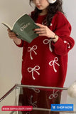 Long Sleeve Cute Bow Pattern O-Neck Sweater