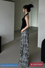 High Waist Roses Full Pattern Denim Pants