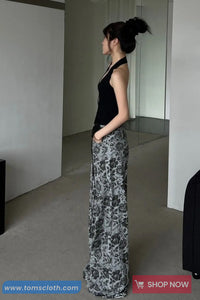 High Waist Roses Full Pattern Denim Pants