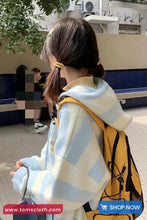 Long Sleeve Puppy Embroidered Striped Hooded Sweater