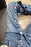High Waist Retro Multi Button Style Jeans Pants