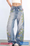 Retro Flowers Embroidered Women Jeans Pants