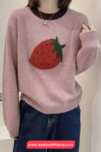 Long Sleeve Strawberry Printed Cute O-Neck Sweater