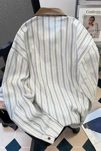 Long Sleeve Butterfly Embroidered Striped Blouse Shirts