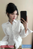 Long Sleeve Turn Down Collar Lace Trim Elegant Blouse Shirt
