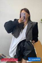 Long Sleeve Denim Patchwork Retro Knitted Cropped Sweater