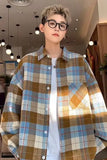 Long Sleeve Plaid Colors Men Blouse Shirt