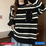 Loose Pocket Striped Knitted Retro Sweater