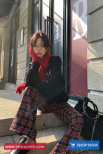 High Waist Vintage Plaid Pattern Flare Pants
