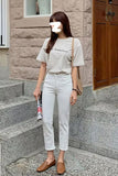 High Waist Straight Ankle Length Slim Cotton Denim Pants