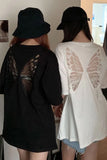 Short Sleeve Back Butterfly Pattern Hollow Out Shirt