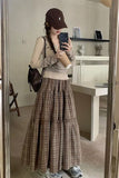 High Waist Vintage Plaid Elegant Long Skirts