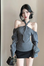 Long Sleeve Sexy Halter Off Shoulder Striped Blouse Shirts
