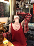 Long Sleeve Red Plaid Colors Blouse Shirt