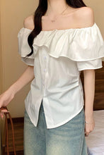 Slash Neck Ruffles Style Elegant Blouse Shirt