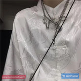 Long Sleeve Dragon Pattern Chinese Style Blouse Shirt