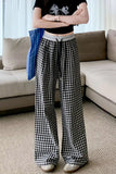 High Waist Elastic Loose Plaid Pants