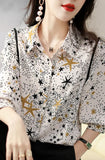 Long Sleeve Stars Printed Office Blouse Shirt