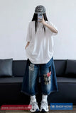 Loose Casual Plaid Patchwork Denim Jeans Pants