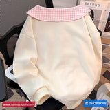 Long Sleeve Cute Plaid Peter Pan Collar Zipper Sweatshirt