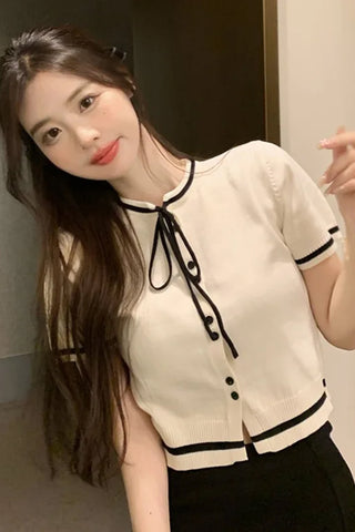 Short Sleeve Bow Tie Knitted Shirts