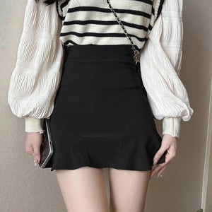 High Waist Solid Ruffles Mini Skirt