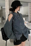 Long Sleeve Vintage Off Shoulder Denim Denim Blouse Shirt