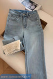 High Waist Lace Embroidery Ankle Slim Stretch Jeans Pants