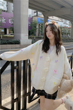 Long Sleeve Cute Bow V-Neck 3D Flower Embroidered Button Cardigan Sweater